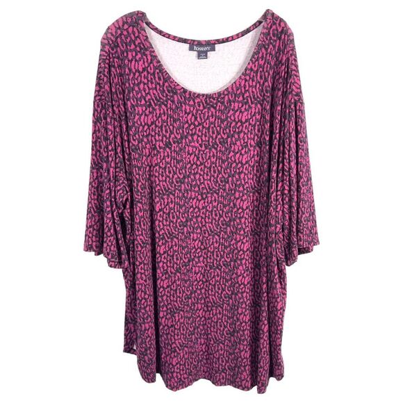Roaman's Tops - Roamans Plus Size 1X 22W 24W Top Hot Pink Black Leopard Print Animal Knit 409